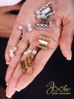 گوشواره طرح قفل و مروارید کد E1120 - Image 2