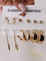 گوشواره زنانه گلد پک هشت عددی کد E1179/82 - Image 2