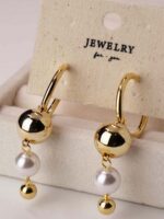 گوشواره زنانه طرح طلا گوی مروارید کد E1177 - Image 3