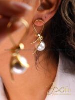 گوشواره زنانه طرح طلا پاپیون مروارید E1167 - Image 4