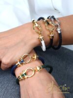 دستبند زنانه چرمی امگا نگین دار کد B2224